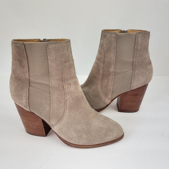 Soludos Shoes - Soludos Emma Heeled Ankle Bootie Taupe Suede Size 6